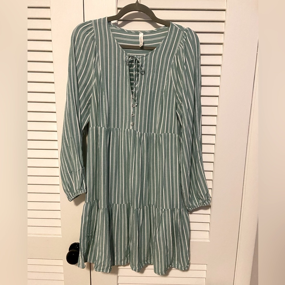 Gentle Fawn Teal and White Striped Dress